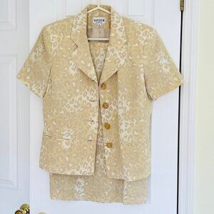 Champagne Leopard Career Skirt Suit Kasper ASL Short Sleeve Blazer Size 8